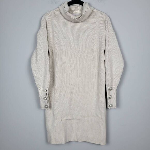 Monte Cervino Dresses & Skirts - Monte Cervino Womens One Size Sweater Dress Cream Cowl Neck Long Sleeve Modal